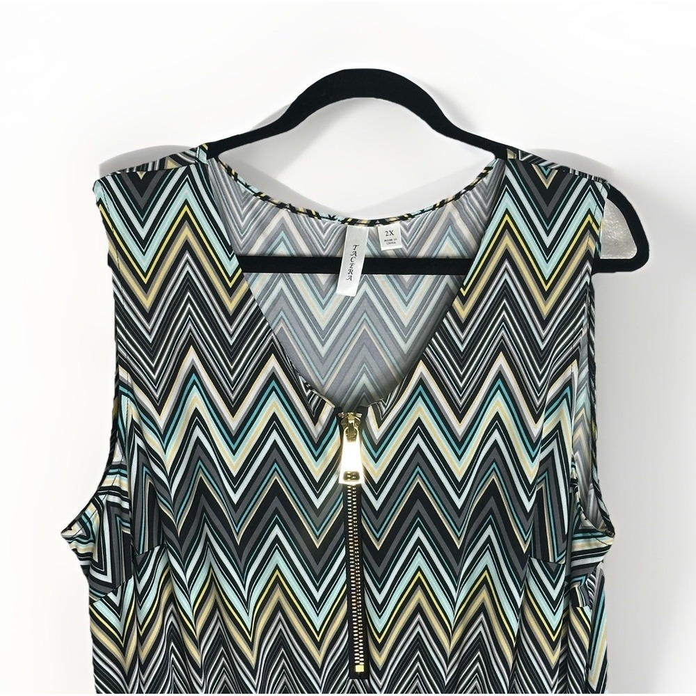 Tacera‎ Women's Jumpsuit Plus Size 2X Multicolor Retro Front Zip Sleeveless - Picture 2 of 8